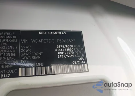 2015 Mercedes-Benz Sprinter 2500 Normal Roof из США, поврежденный, VIN WD4PE7DC1F5963522